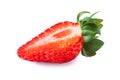 Red strawberry fruit with green leaves isolated on white background. Clipping path Royalty Free Stock Photo