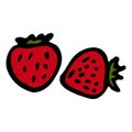 Red strawberry. Hand drawn outline doodle icon. Colorful isolated on white background. Vector illustration for greeting cards, Royalty Free Stock Photo