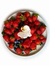 Red Strawberry With orchid on White Plate Royalty Free Stock Photo