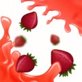 Red Strawberry with Red Juice 3d Image. Vector.