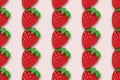 Red Strawberry seamless pattern in paper cut style. Origami Healthy food on pink. Summertime.