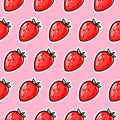 Red strawberry vector seamless pattern. Berry repeat background. Summer fruits print. Cute cartoon style. Colorful Royalty Free Stock Photo