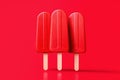 Red Strawberry watermelon red ice cream popsicles. Generative AI Royalty Free Stock Photo