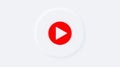 Red stream play icon. Bright white gradient button. Internet symbol broadcasting, online stream on a background. Neumorphic effect
