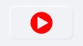 Red stream play icon. Bright white gradient button. Internet symbol broadcasting, online stream on a background. Neumorphic effect