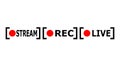 Red stream rec live. Buttons with red circles. Internet symbol broadcasting, online live news. Streaming icon