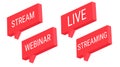 Red stream webinar live streaming. Isometric 3d vector button. Internet symbol online broadcasting icon on a white background Royalty Free Stock Photo