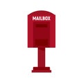 Red street mailbox icon, flat style