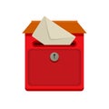 Red Street wall postbox with post in flat vector style for web or illustration