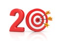 Red stripe targets with arrow form the red number 20. Accurate shot metaphors Royalty Free Stock Photo