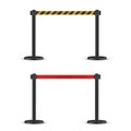 Red and striped hazard fencing tape. Dark matte stand