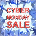 Red striped sale poster with CYBER MONDAY SALE text. Advertising banner