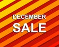 Red striped sale poster with DECEMBE SALE text. Advertising banner