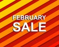 Red striped sale poster with FEBRUARY SALE text. Advertising banner