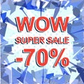 Red striped sale poster with WOW SUPER SALE MINUS 70 PERCENT text. Advertising banner Royalty Free Stock Photo