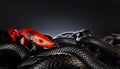 Red Striped Snake among Black Snakes