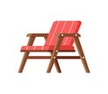 Red striped vintage yard chair with wooden arms and legs isometric vector illustration