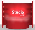 Red studio table lit by lanterns. Free space for product presentation. Vector illustration. Royalty Free Stock Photo