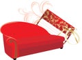 Red stylish sofa with gift card