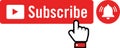 Red Subscribe Button with Notification Bell and Hand Isolated Vector Illustration