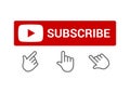 Red subscribe button with push button hand icon, chat or reminder notifications, elements for blogging, set of smm icons