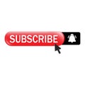 Red subscribe button with white bell icon inside black rectangle and text effect on a white background, Vector illustration for Royalty Free Stock Photo