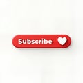 Red subscribe button with white text, heart icon. Modern web design element. Ideal for websites, apps. Easy to click. Use for Royalty Free Stock Photo