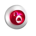 Red Subsets, mathematics, a is subset of b icon isolated on transparent background. Silver circle button.