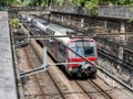 Red Subway train Paris, France Royalty Free Stock Photo