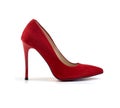 Red suede high heel women shoe isolated on white background Royalty Free Stock Photo