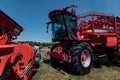 Red sugar beet harvester at summer exhibition in russia Royalty Free Stock Photo