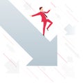Red suit businessman falling with arrow