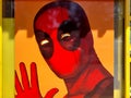 red suit deadpool hero cartoon marvel character saying hi