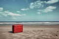 Red suitcase beach. Generate Ai Royalty Free Stock Photo