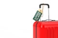 Red Suitcase with Hand Luggage Flight Business Class Tag Label. 3d Rendering Royalty Free Stock Photo