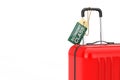 Red Suitcase with Hand Luggage Flight Economy Class Tag Label. 3d Rendering Royalty Free Stock Photo