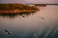 Red summer mokki cabins in Turku archipelago Royalty Free Stock Photo