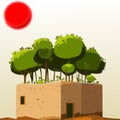 Red sun forest mudbrick desert house vector graphics Royalty Free Stock Photo