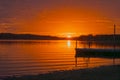 Red Sun Set over water. High Rock Lake NC Royalty Free Stock Photo