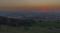 Red sun in sunset evening near Ceske Budejovice city