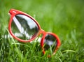 Red sunglasses in green grass