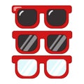 Red sunglasses isolated. Glasses set. Vector. flat