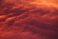 Red sunrise cloudscape, top view