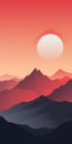 Red Sunrise In The Mountains: Subtle Gradients And Ultra Detailed Vector Art