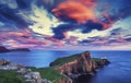 Red Sunset Clouds over Neist Point Lighthouse Royalty Free Stock Photo