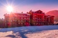 Houses and mountains panorama in Bansko, Bulgaria Royalty Free Stock Photo