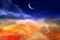 Red sunset and moon Royalty Free Stock Photo