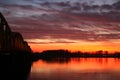 Red sunset over the bridge Royalty Free Stock Photo