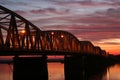 Red sunset over the bridge Royalty Free Stock Photo