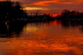 Red sunset over calm river Royalty Free Stock Photo